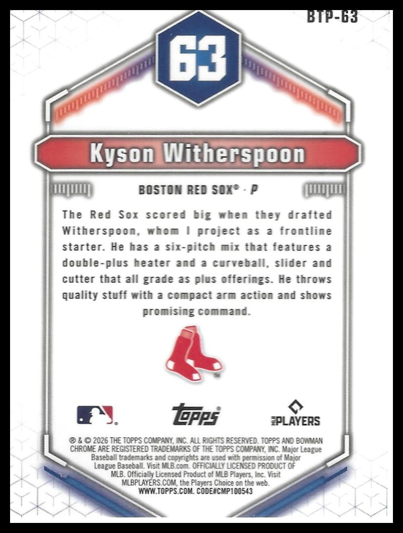 2026 Bowman #BTP-63 Kyson Witherspoon Bowman Scouts' Top 100
