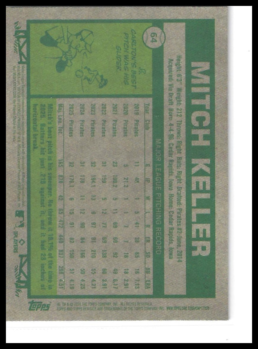2026 Topps Heritage #64 Mitch Keller Chrome
