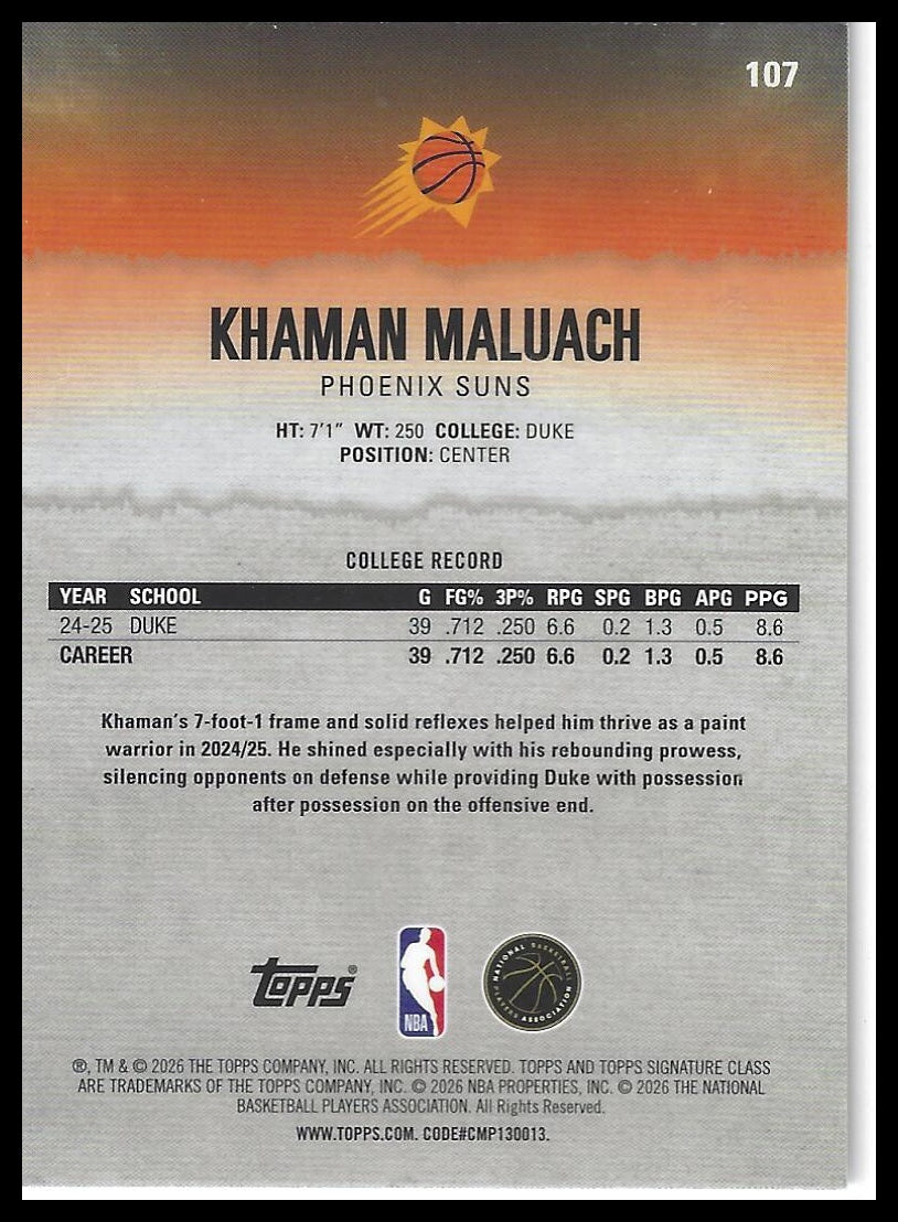 2025-26 Topps Signature Class #107 Khaman Maluach Chrome