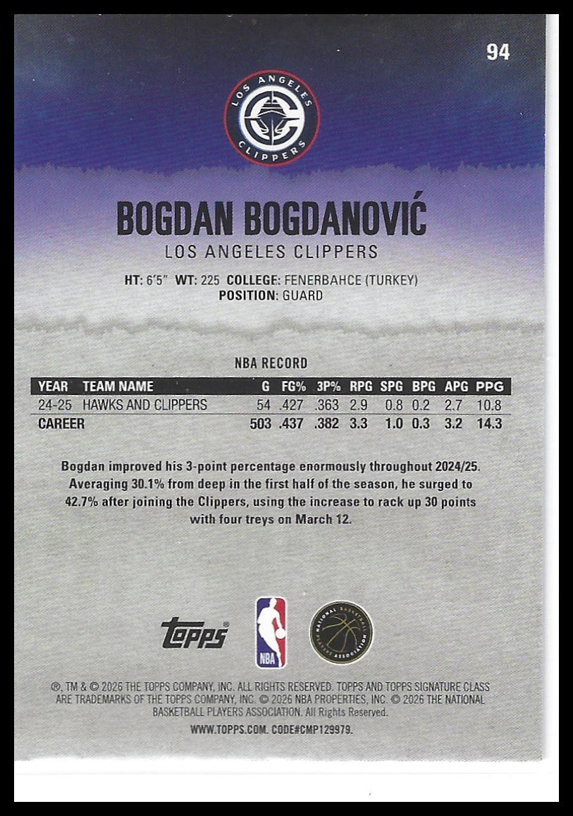2025-26 Topps Signature Class #94 Bogdan Bogdanović Blue & Orange