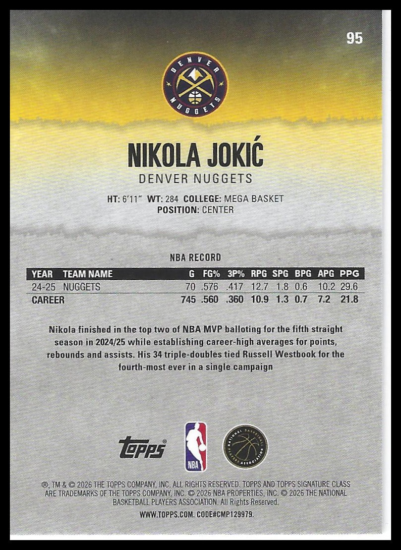 2025-26 Topps Signature Class #95 Nikola Jokić