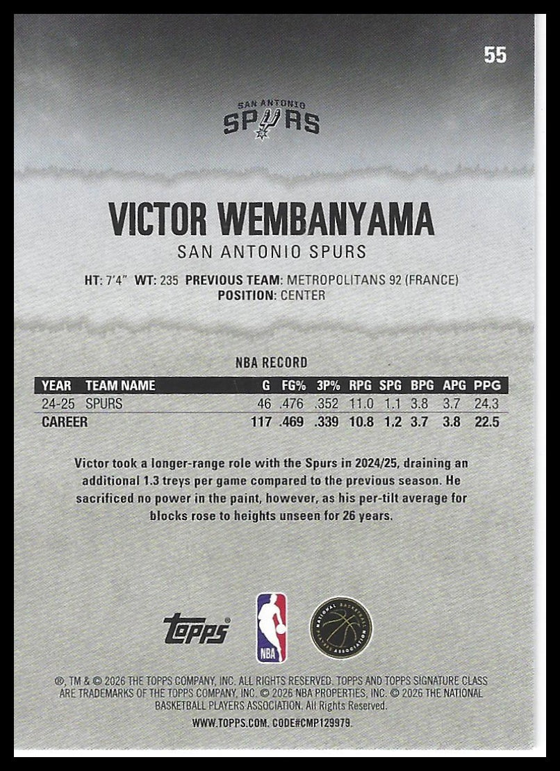 2025-26 Topps Signature Class #55 Victor Wembanyama