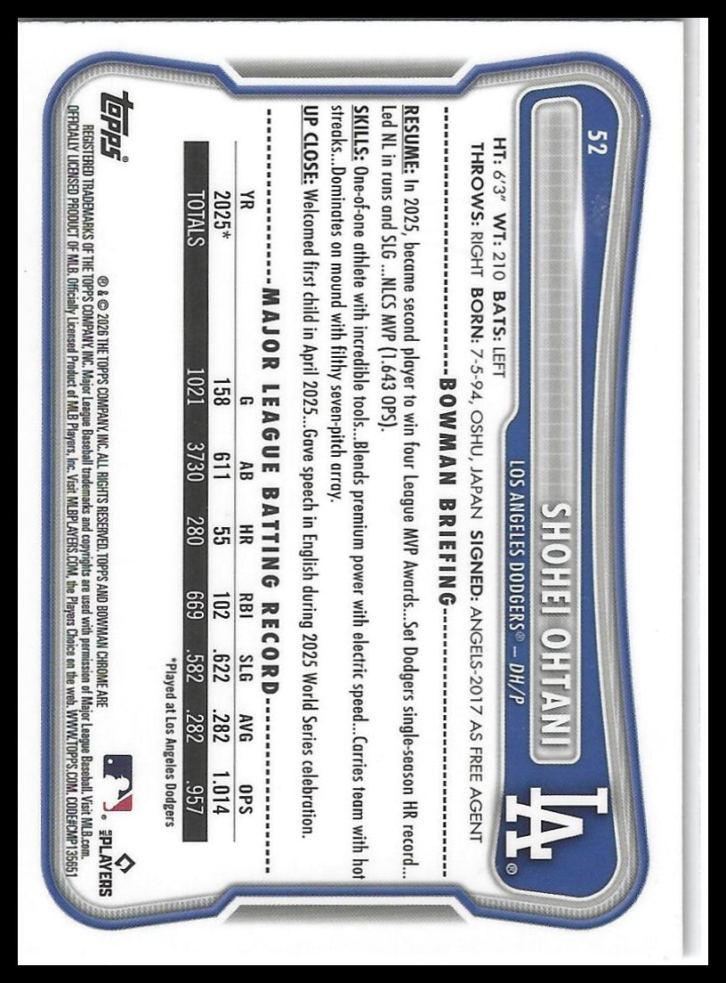 2026 Bowman #52 Shohei Ohtani Chrome Mojo Refractors