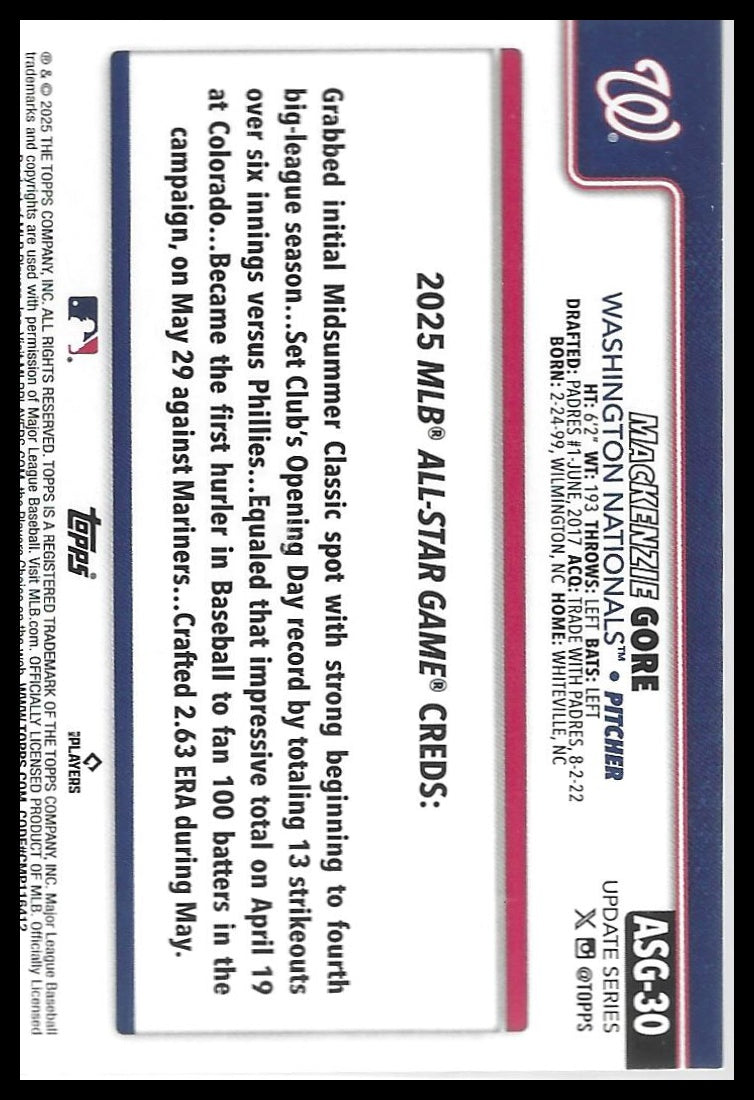 2025 Topps Update #ASG-30 MacKenzie Gore 2025 All-Star Game