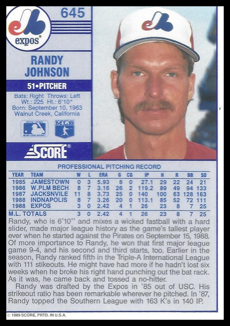 1989 Score #645 Randy Johnson
