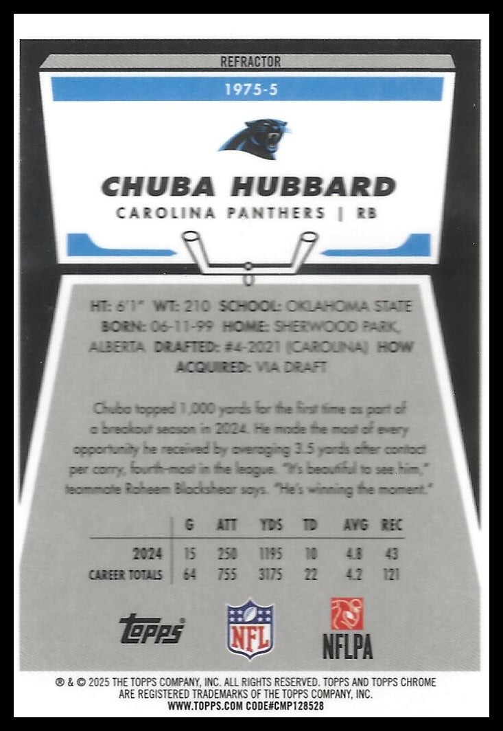 2025 Topps Chrome #1975-5 Chuba Hubbard 1975 Topps Refractor