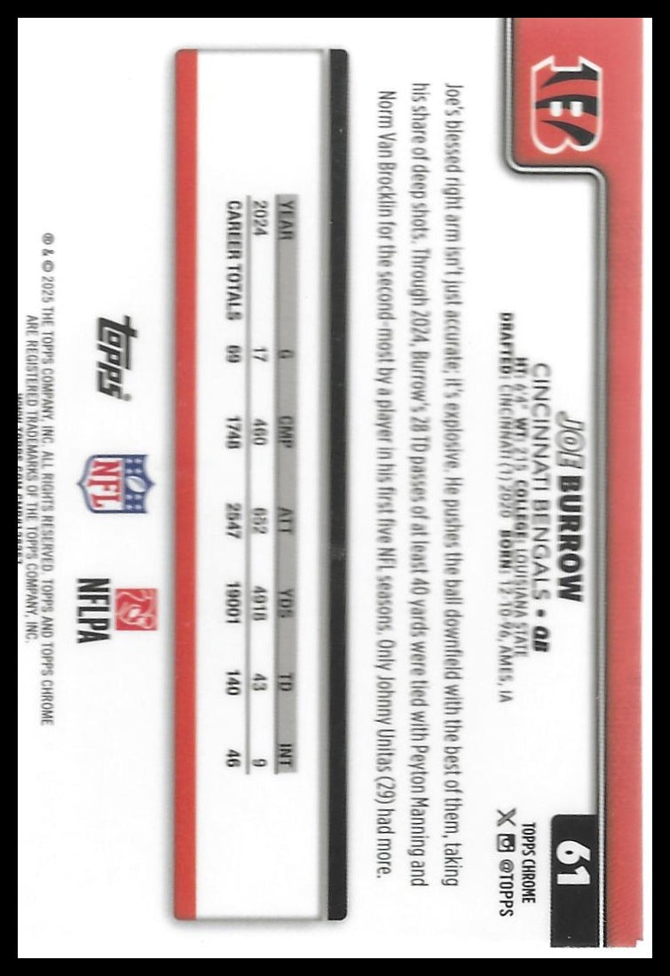 2025 Topps Chrome #61 Joe Burrow X-Fractor