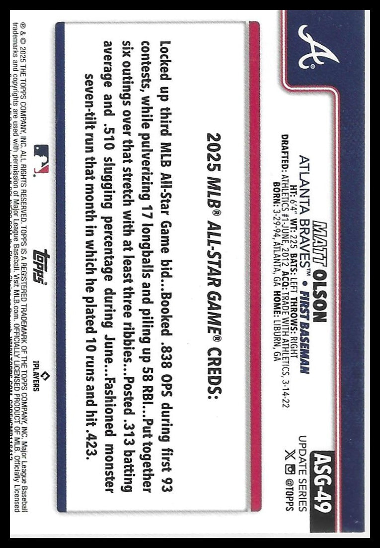 2025 Topps Update #ASG-49 Matt Olson 2025 All-Star Game