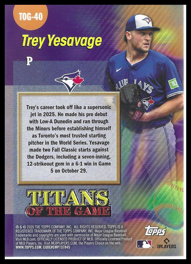 2026 Topps #TOG-40 Trey Yesavage Titans of the Game