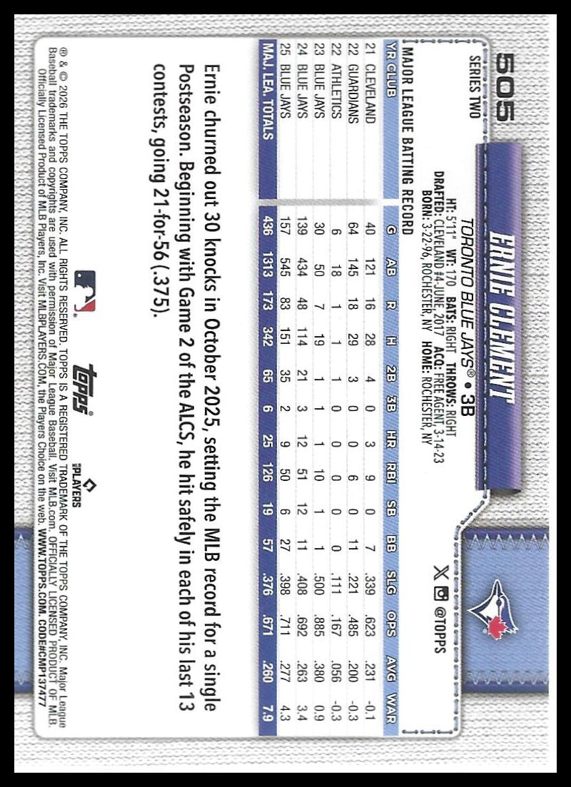 2026 Topps #505 Ernie Clement Rainbow Foil