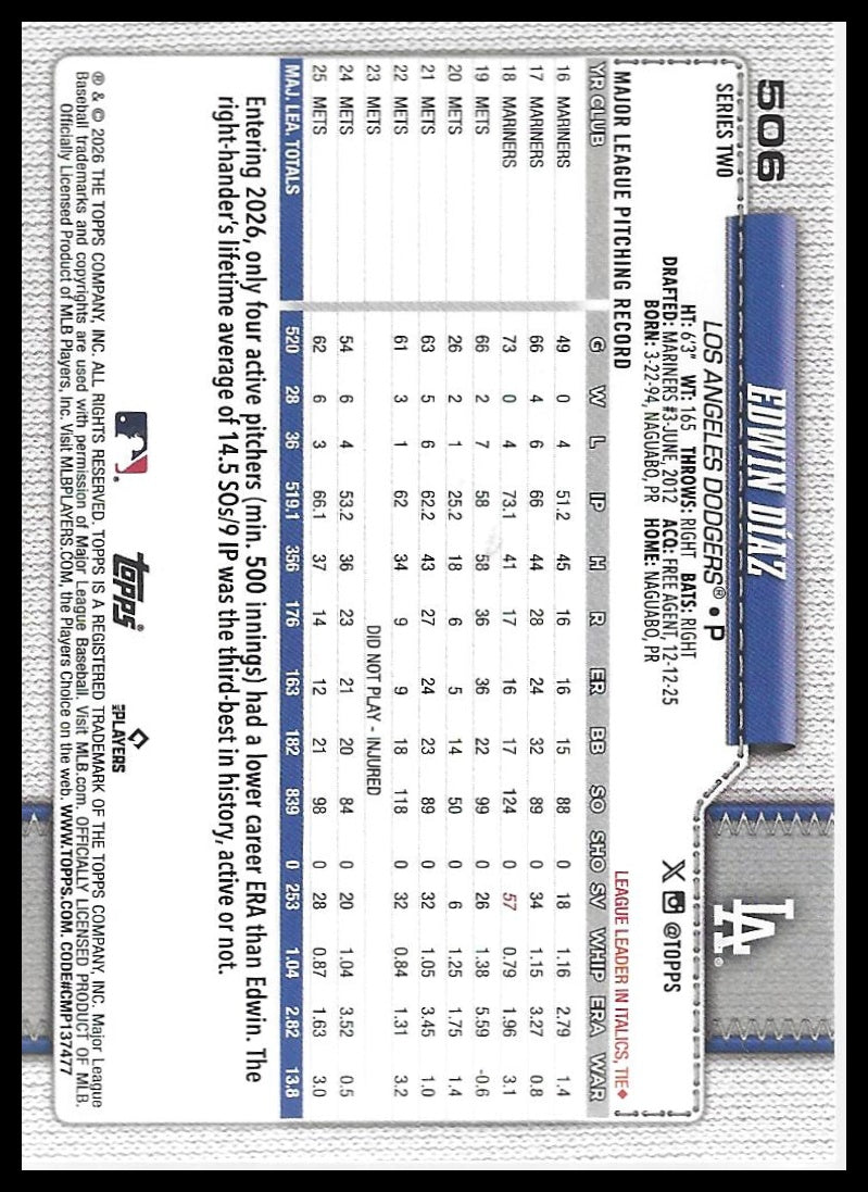 2026 Topps #506 Edwin Díaz Silver Crackle Foil