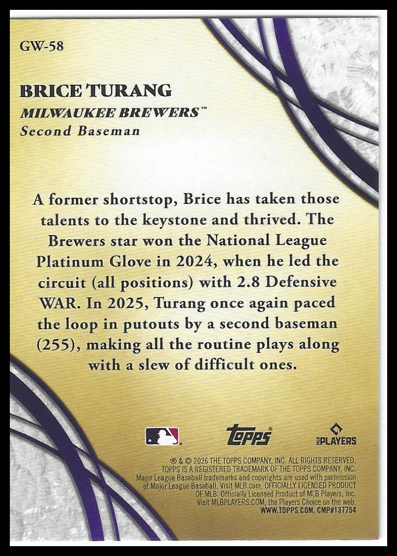 2026 Topps #GW-58 Brice Turang Glove Work