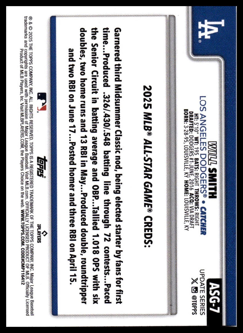 2025 Topps Update #ASG-7 Will Smith 2025 All-Star Game