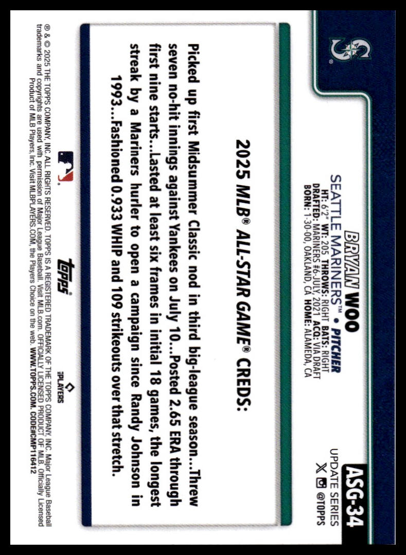 2025 Topps Update #ASG-34 Bryan Woo 2025 All-Star Game