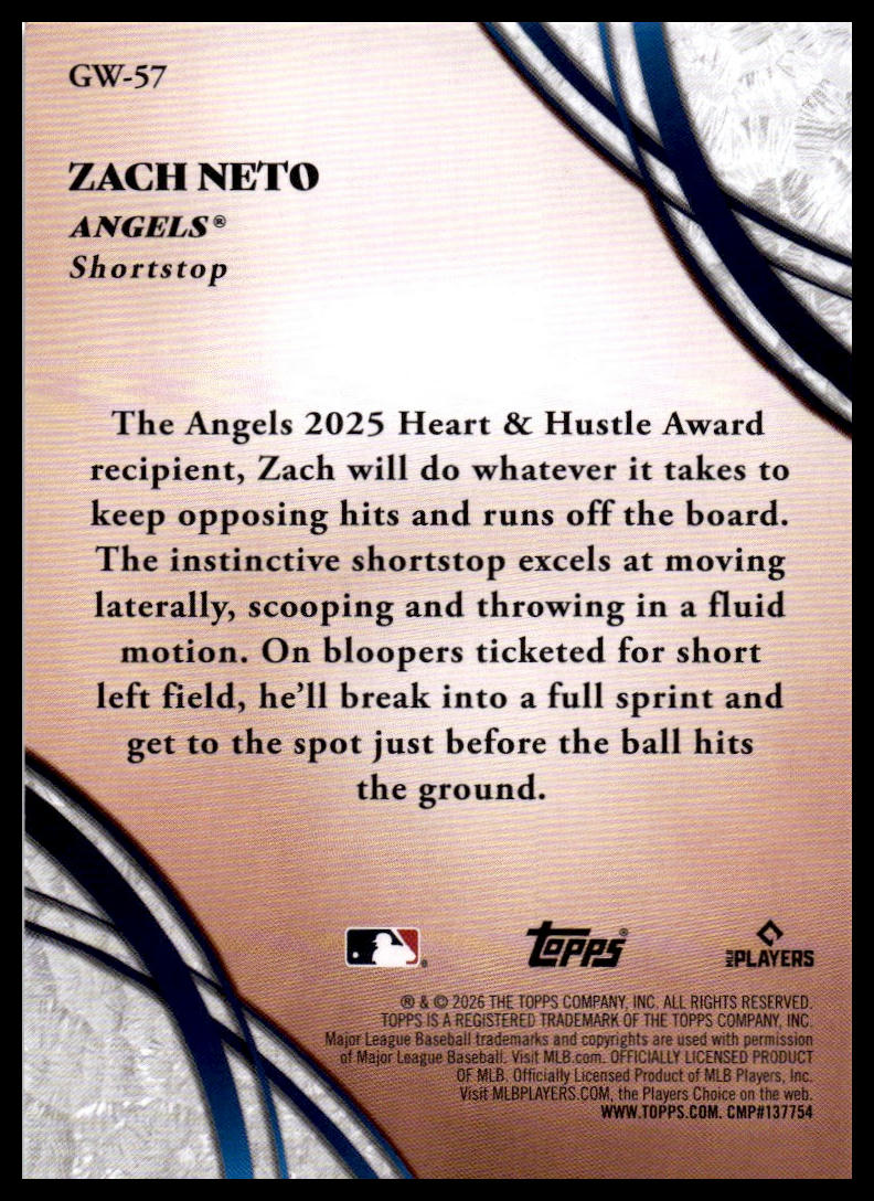 2026 Topps #GW-57 Zach Neto Glove Work