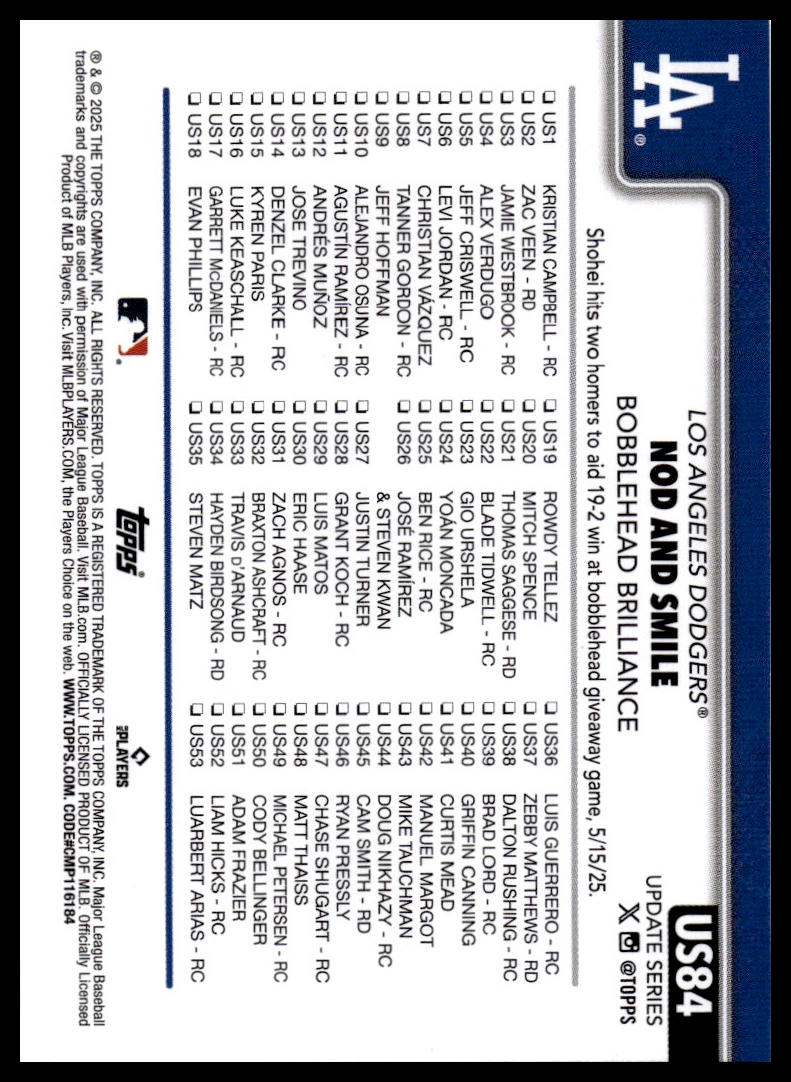 2025 Topps Update #US84 Nod and Smile