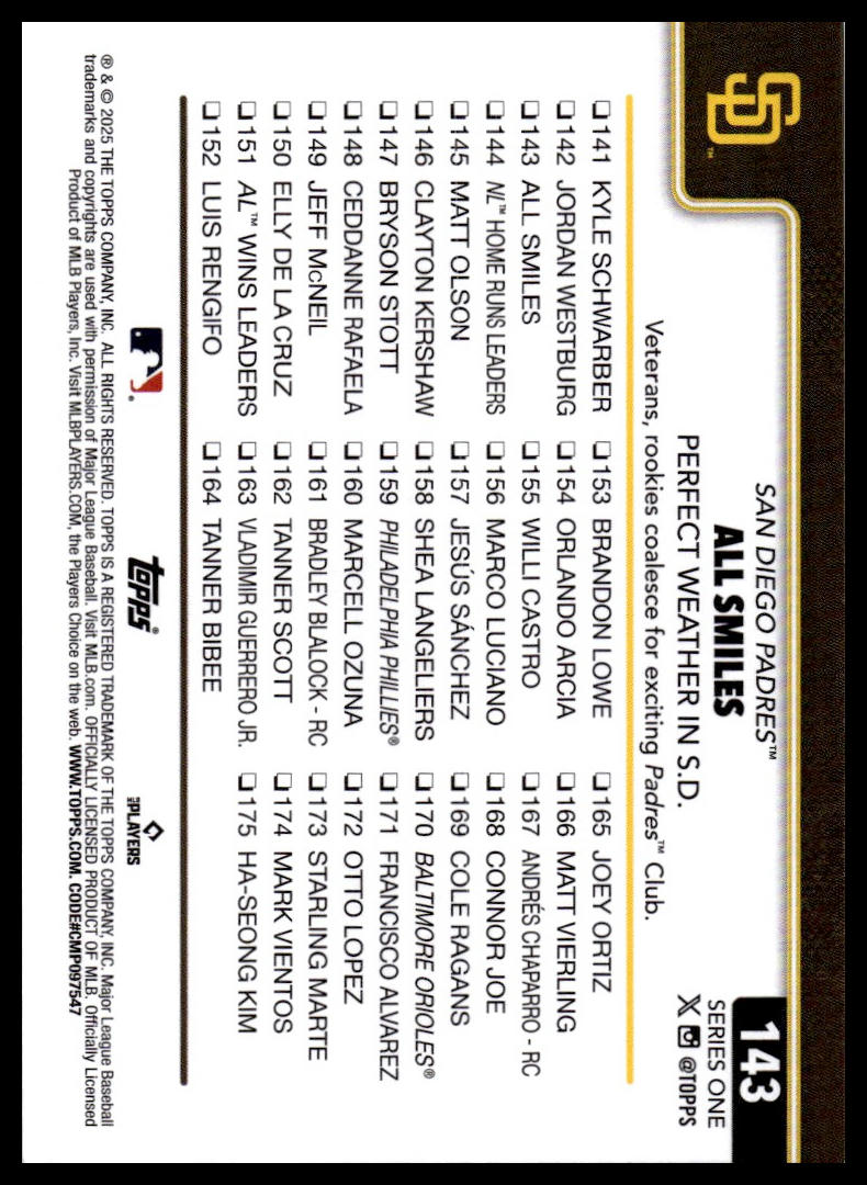2025 Topps #143 All Smiles: Perfect Weather in S.D. Spring Training