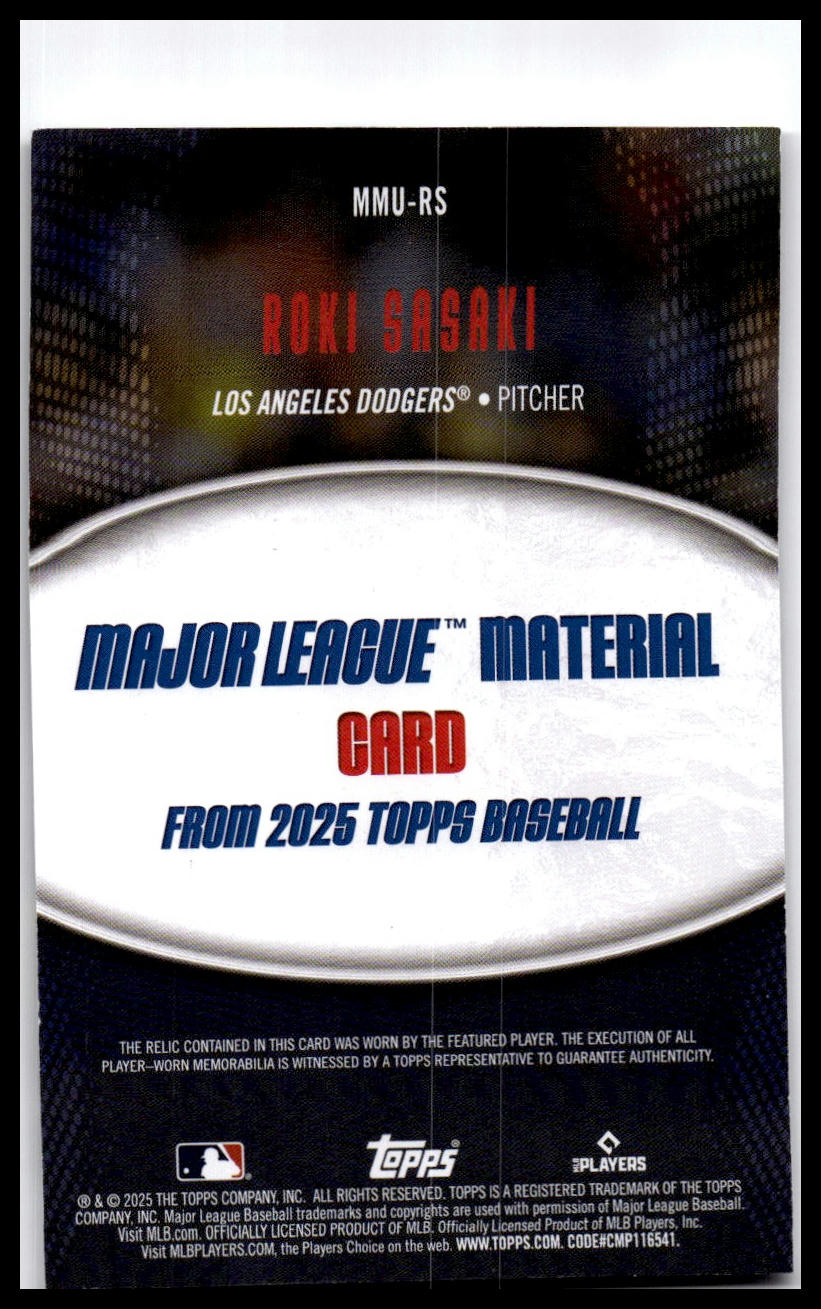 2025 Topps Update #MMU-RS Roki Sasaki Major League Materials