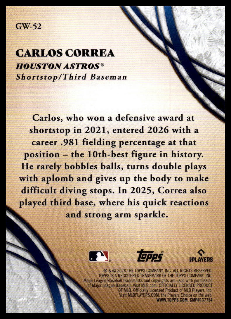 2026 Topps #GW-52 Carlos Correa Glove Work