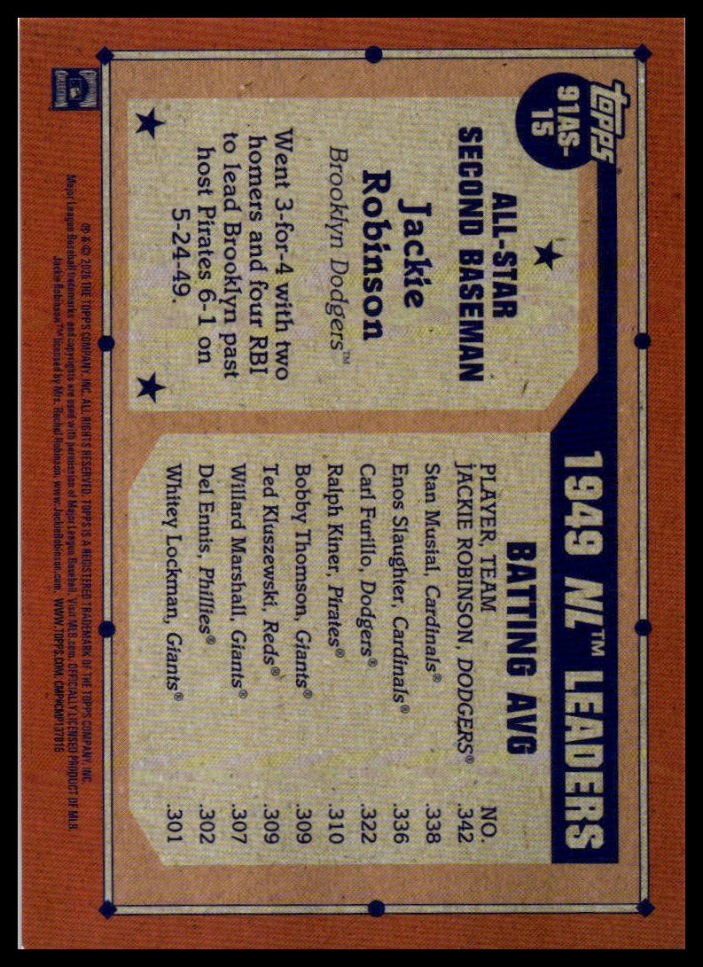 2026 Topps #91AS-15 Jackie Robinson 1991 All-Stars Crackle