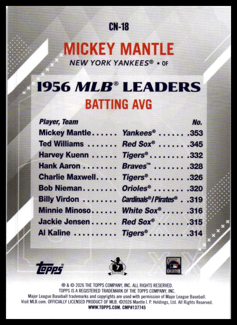 2026 Topps #CN-18 Mickey Mantle Crooked Numbers