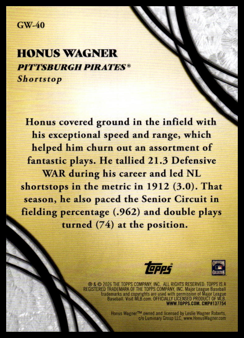 2026 Topps #GW-40 Honus Wagner Glove Work