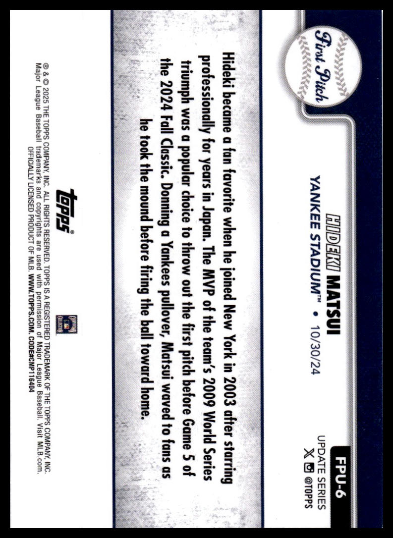 2025 Topps Update #FPU-6 Hideki Matsui First Pitch
