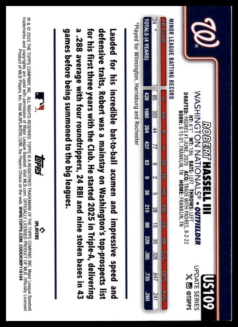 2025 Topps Update #US109 Robert Hassell III Yellow