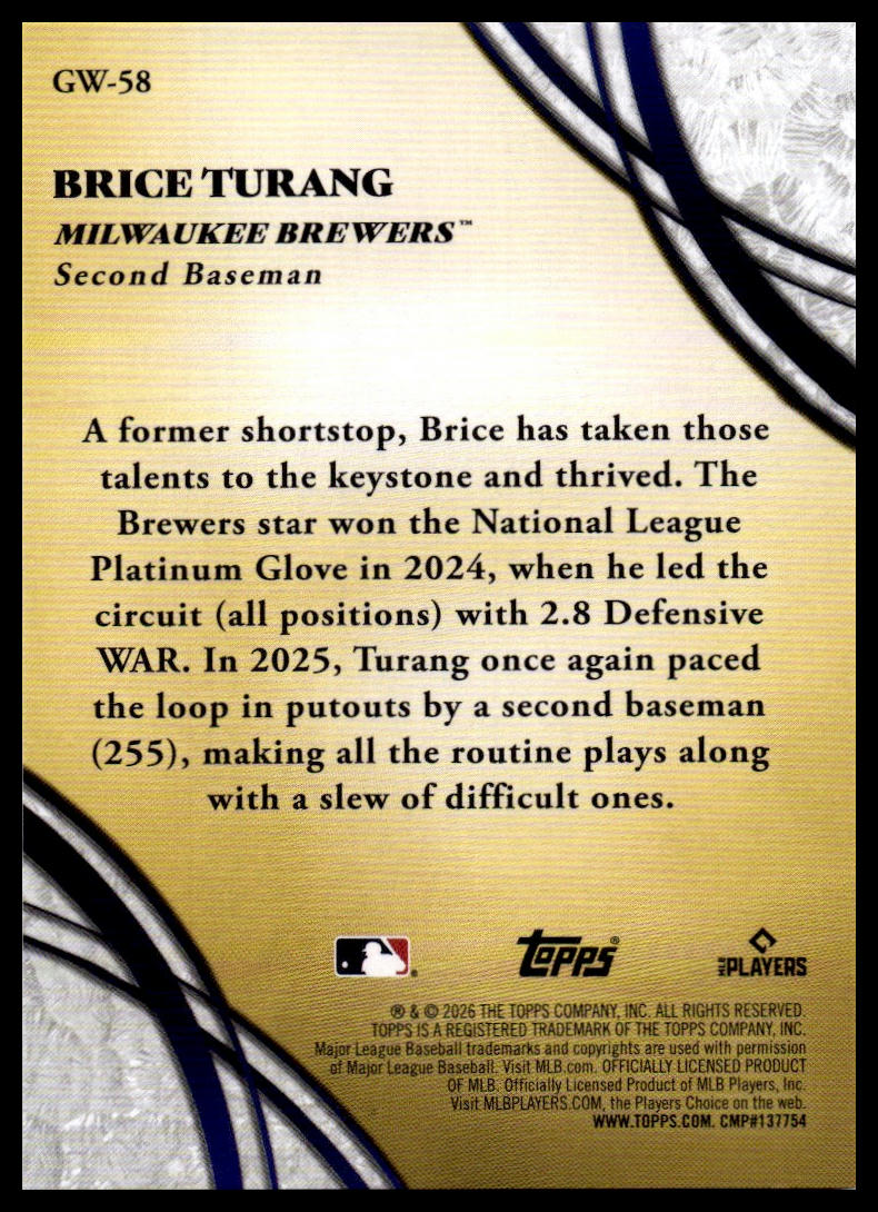 2026 Topps #GW-58 Brice Turang Glove Work