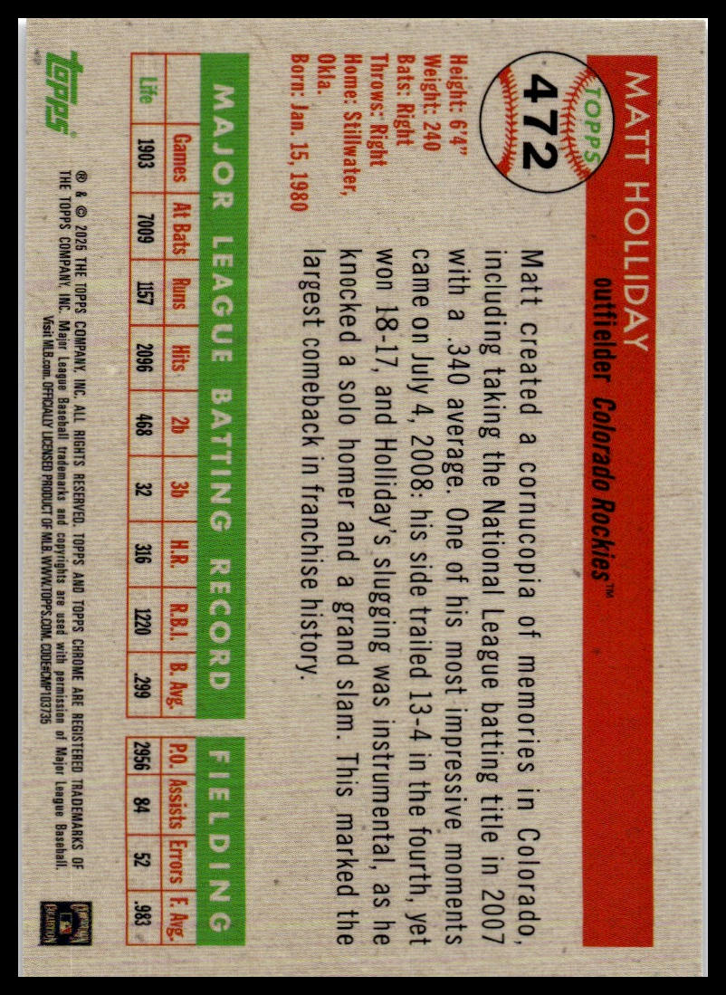 2025 Topps Chrome Platinum #472 Matt Holliday Prism Refractors