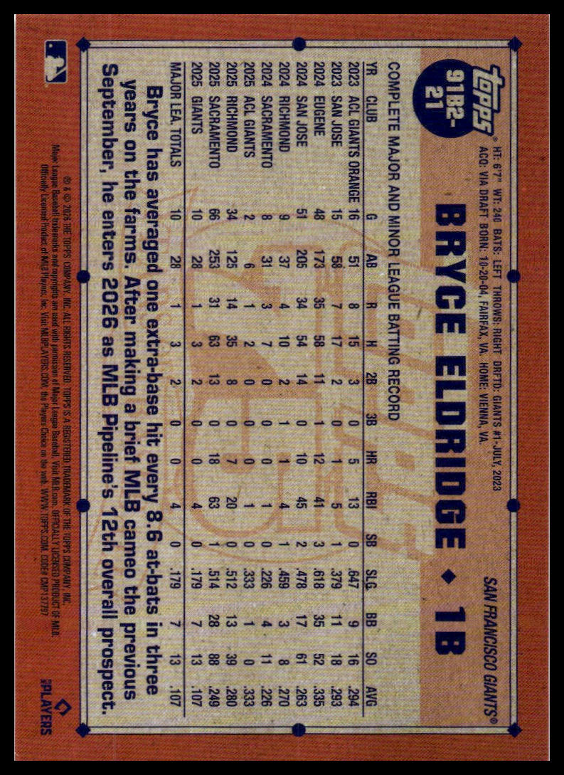 2026 Topps #91B2-21 Bryce Eldridge 1991 Crackle Foil (Series Two)