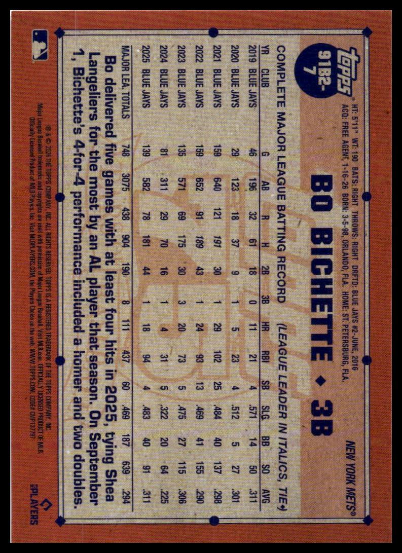 2026 Topps #91B2-7 Bo Bichette 1991 Crackle Foil (Series Two)