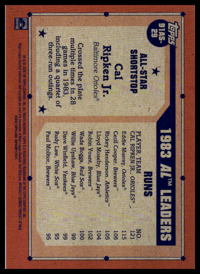 2026 Topps #91AS-29 Cal Ripken Jr. 1991 All-Stars