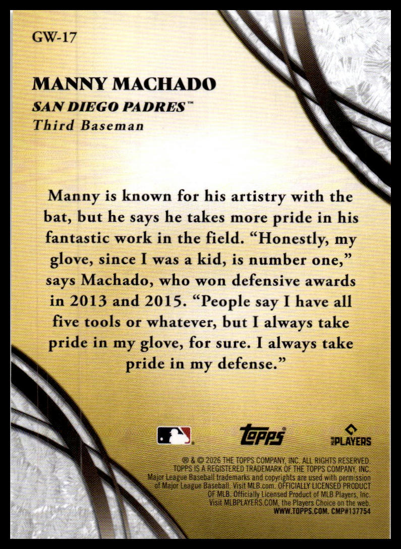 2026 Topps #GW-17 Manny Machado Glove Work