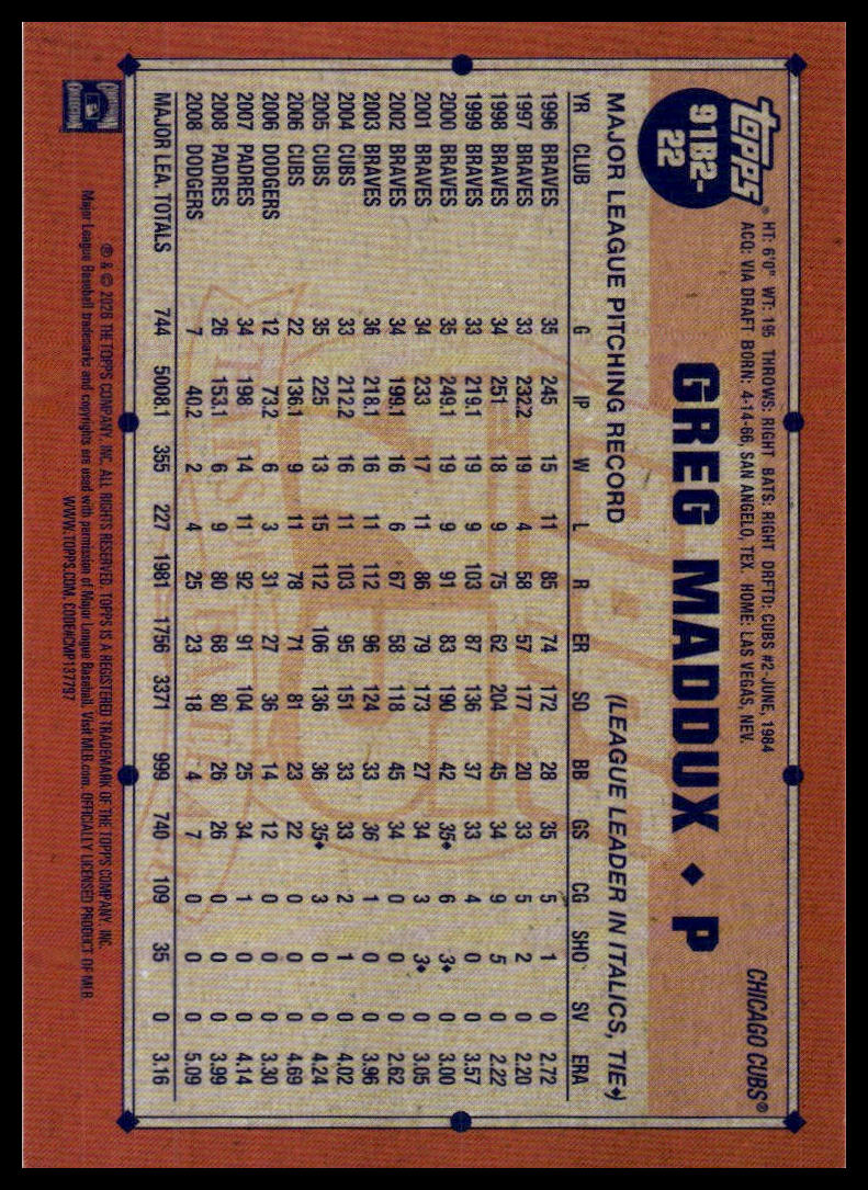 2026 Topps #91B2-22 Greg Maddux 1991 (Series Two)