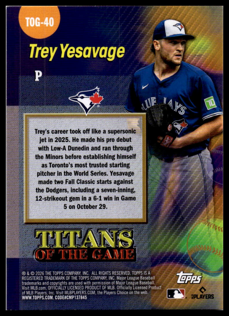 2026 Topps #TOG-40 Trey Yesavage Titans of the Game