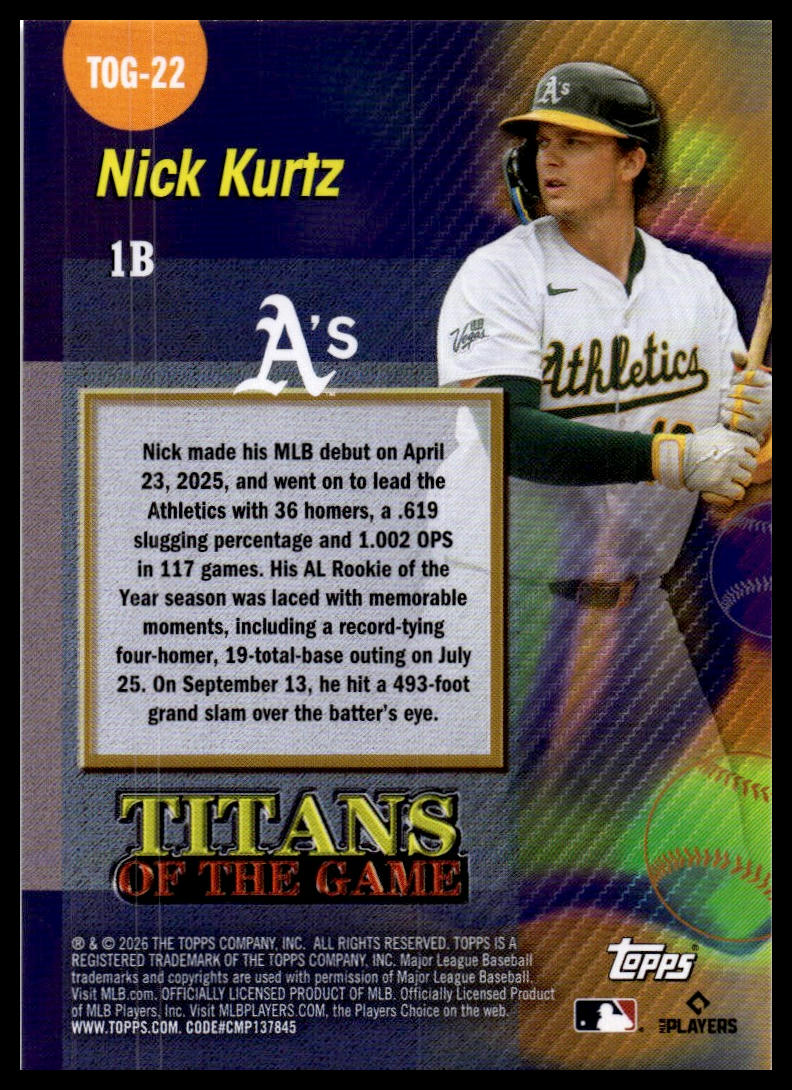 2026 Topps #TOG-22 Nick Kurtz Titans of the Game