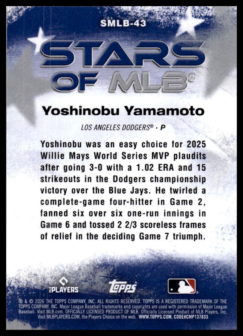 2026 Topps #SMLB-43 Yoshinobu Yamamoto Stars of MLB