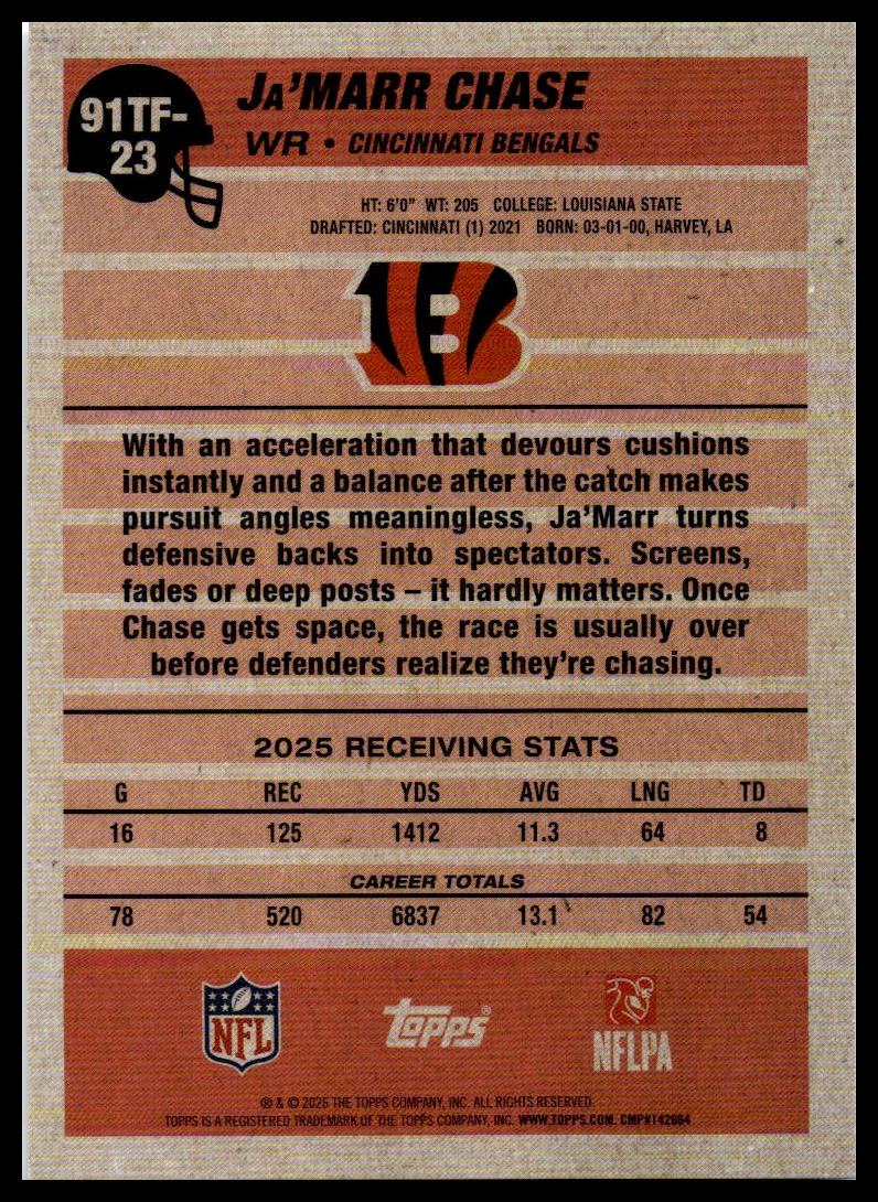 2026 Topps Flagship #91TF-23 Ja'Marr Chase 1991 Topps Football