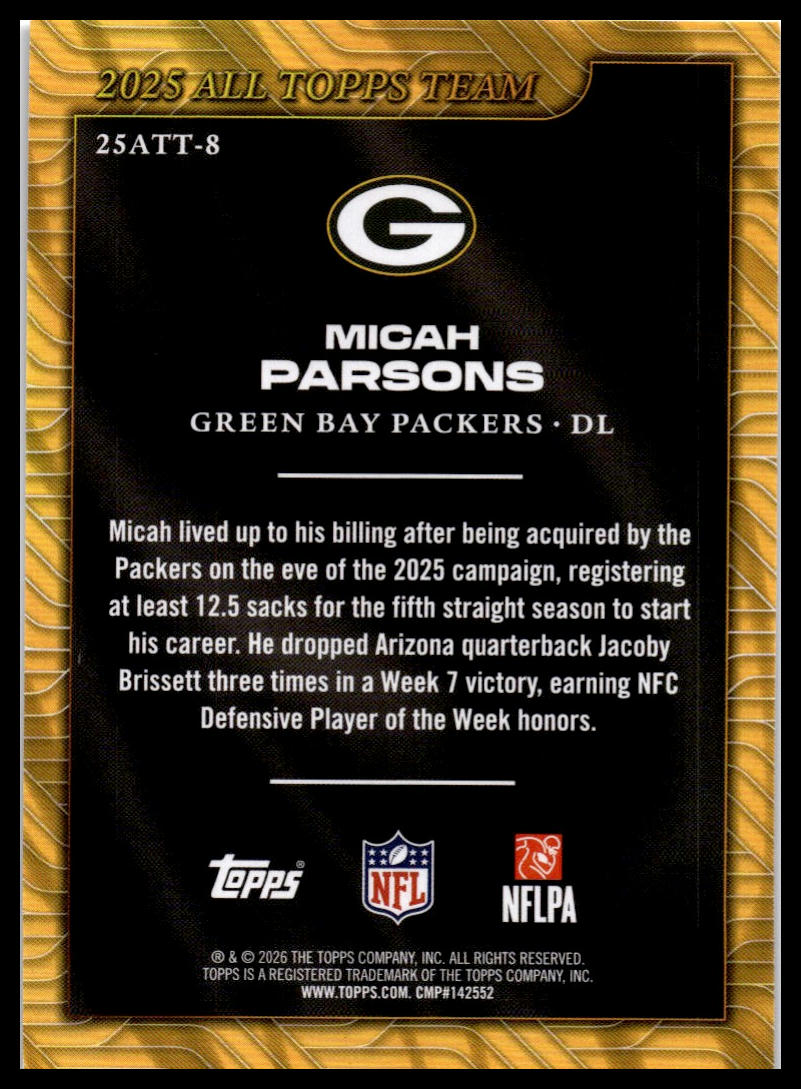 2026 Topps Flagship #25ATT-8 Micah Parsons 2025 All Topps Team