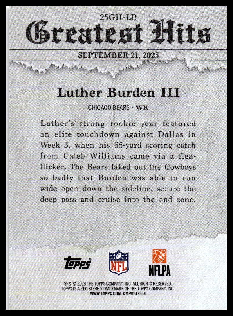 2026 Topps Flagship #25GH-LB Luther Burden III 2025 Greatest Hits