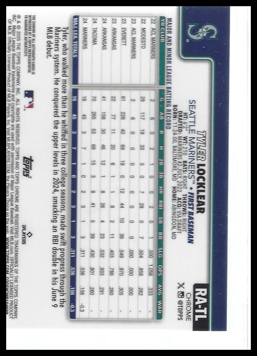 2025 Topps Chrome #RA-TL Tyler Locklear Rookie Autographs