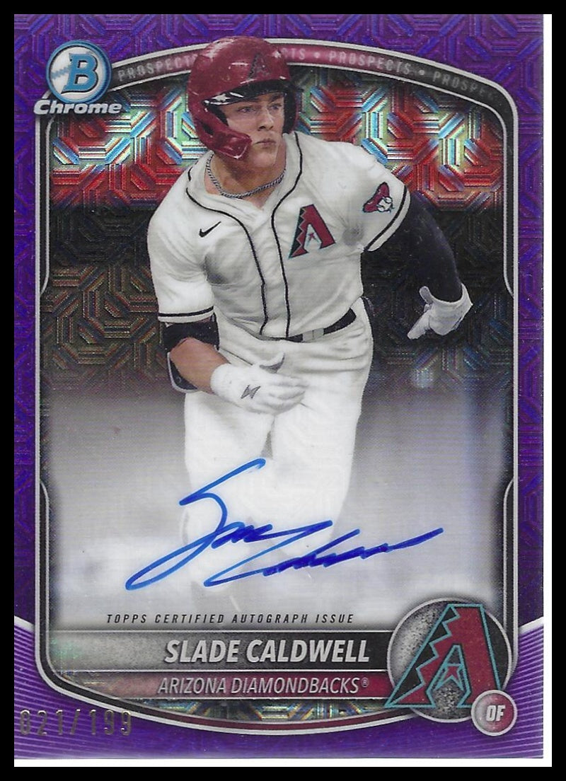 2025 Bowman #BMA-SC Slade Caldwell Chrome Prospect Auto Mojo Purple Ref #/199