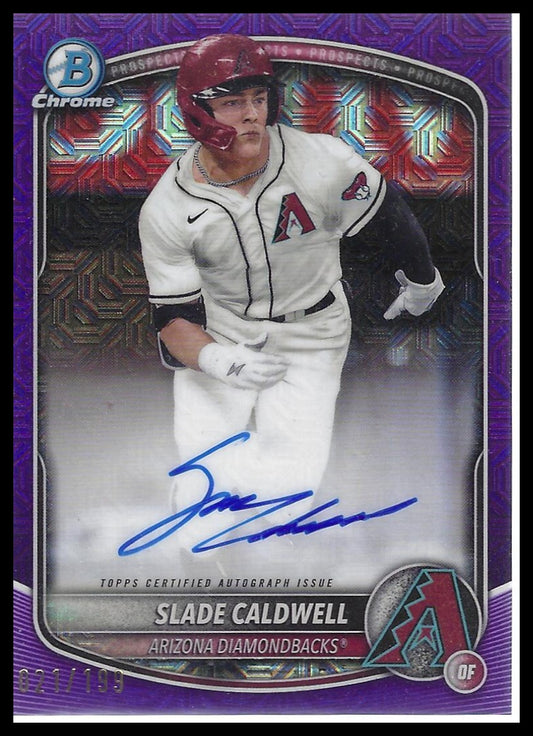 2025 Bowman #BMA-SC Slade Caldwell Chrome Prospect Auto Mojo Purple Ref #/199