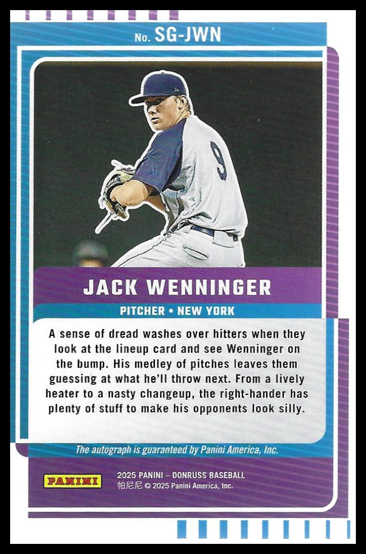 2025 Donruss #SG-JWN Jack Wenninger Signature Series Gold Laser #/10