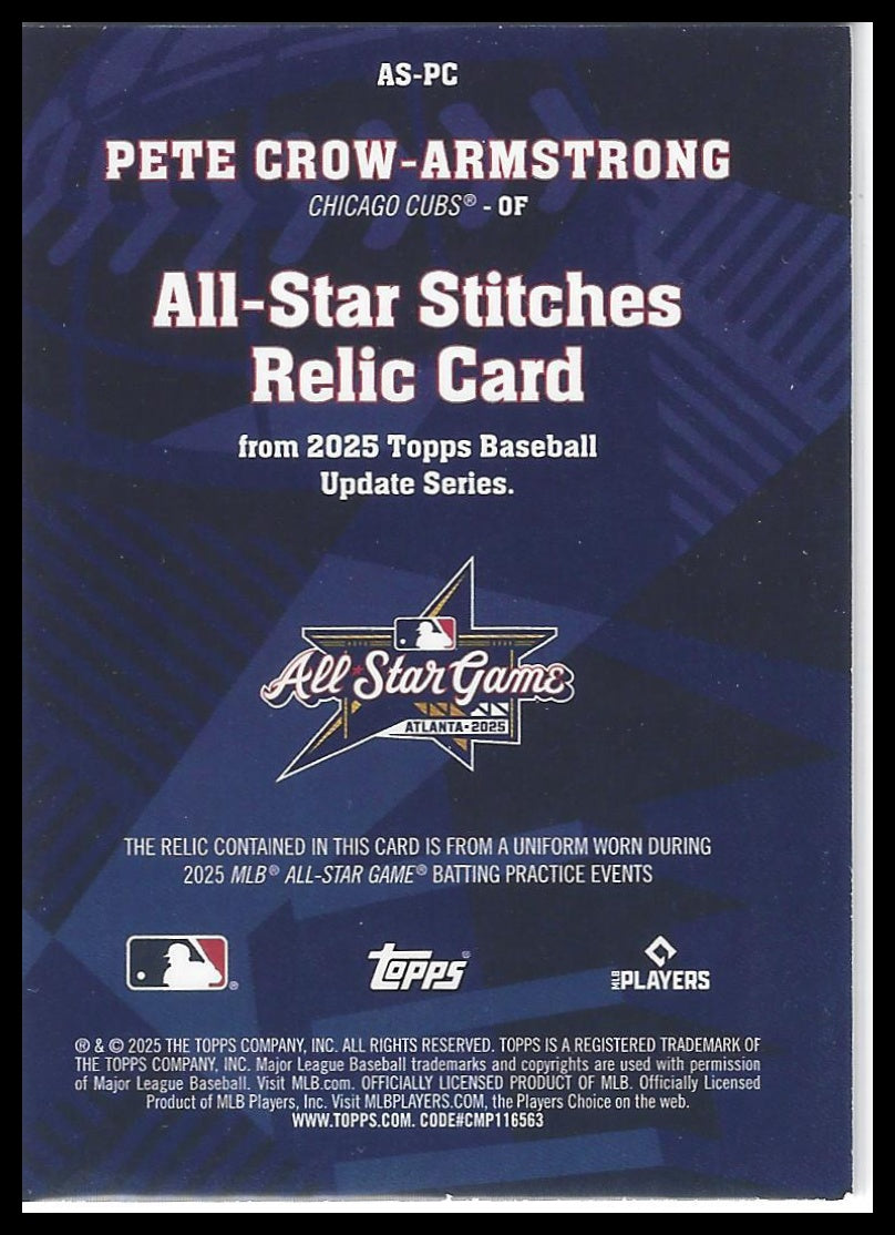 2025 Topps Update #AS-PC Pete Crow-Armstrong All-Star Stitches