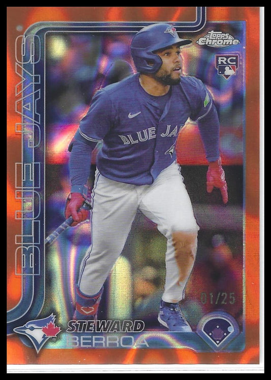 2025 Topps Chrome #163 Steward Berroa Orange Lava Refractors #/25