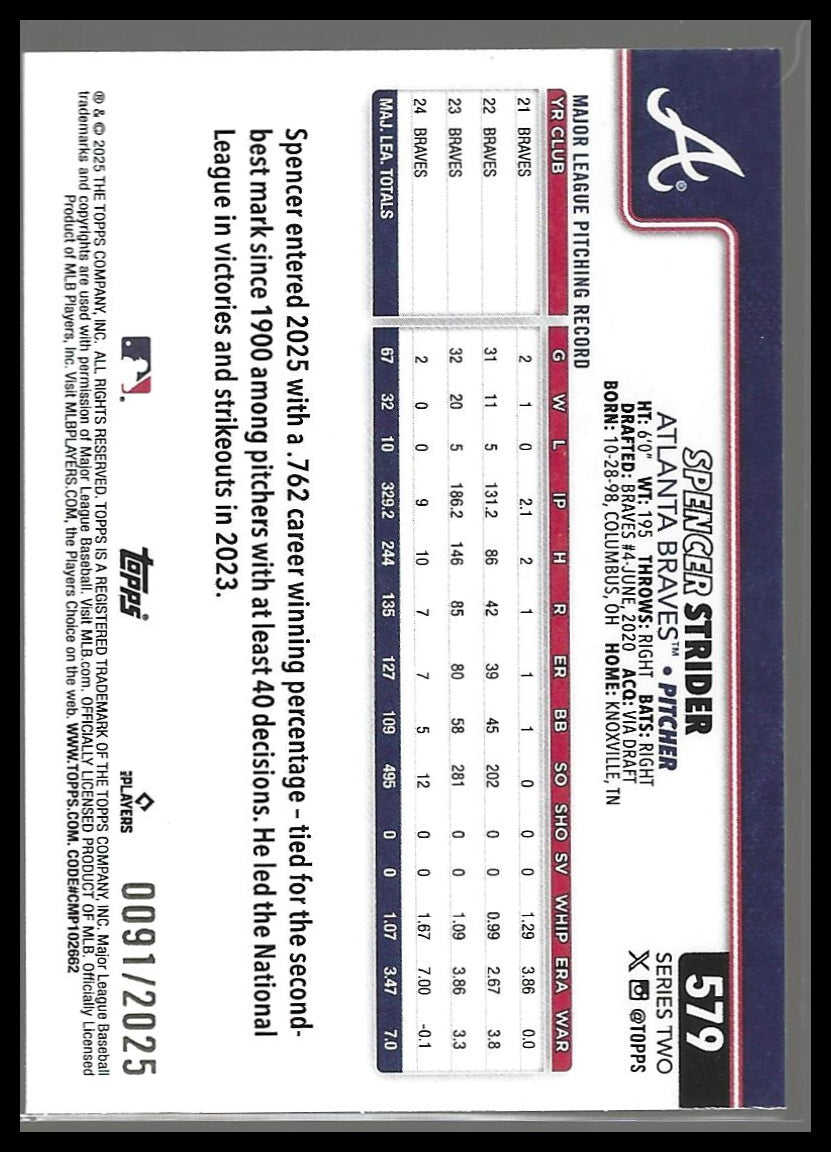2025 Topps #579 Spencer Strider Gold #/2025