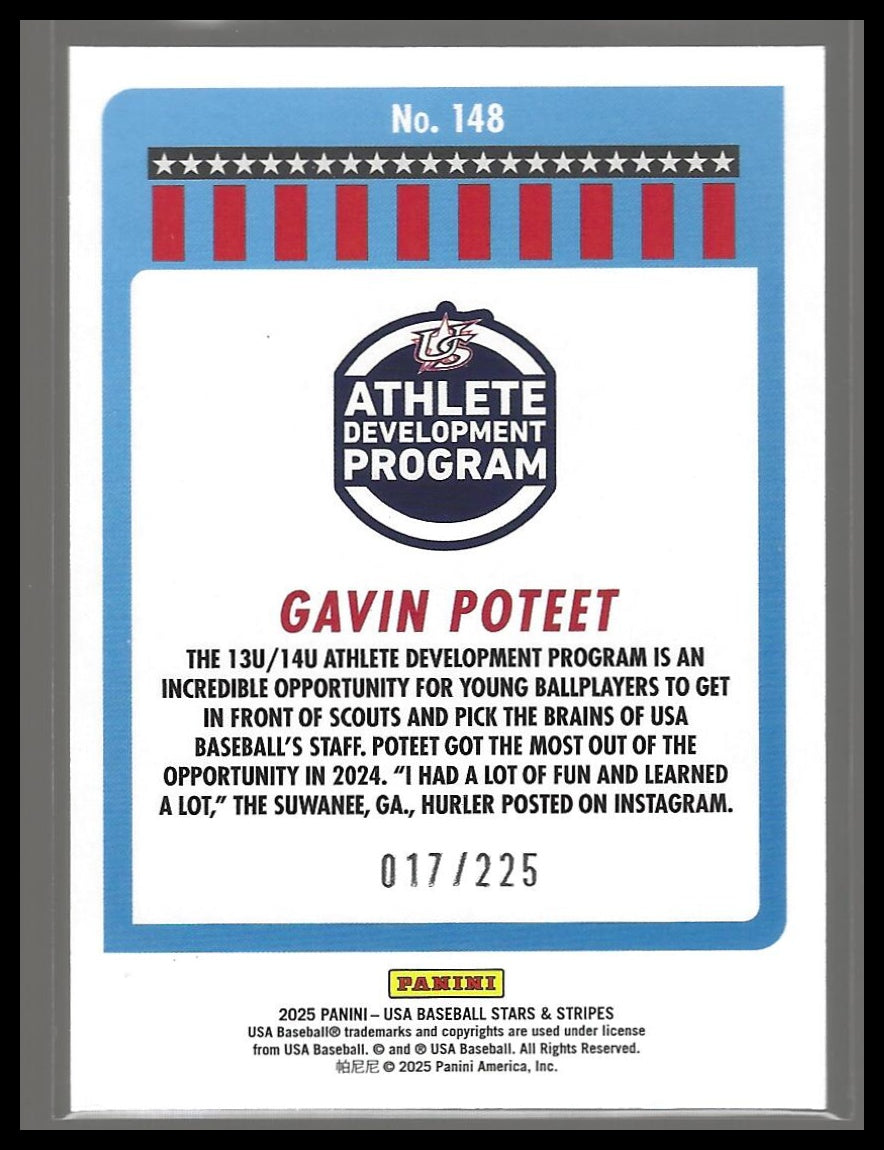 2025 Panini Stars & Stripes USA Baseball #148 Gavin Poteet Red Fireworks #/225