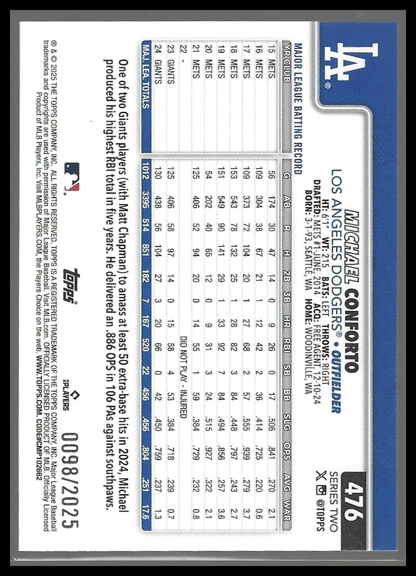 2025 Topps #476 Michael Conforto Gold #/2025